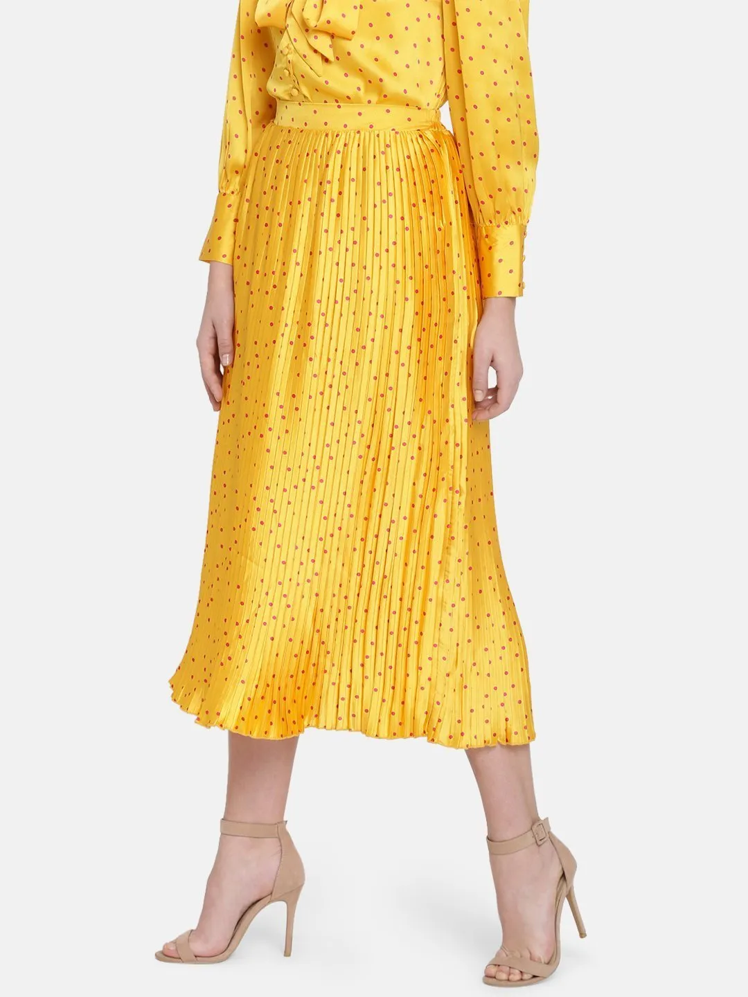 IS.U Yellow Pleated Midi Skirt