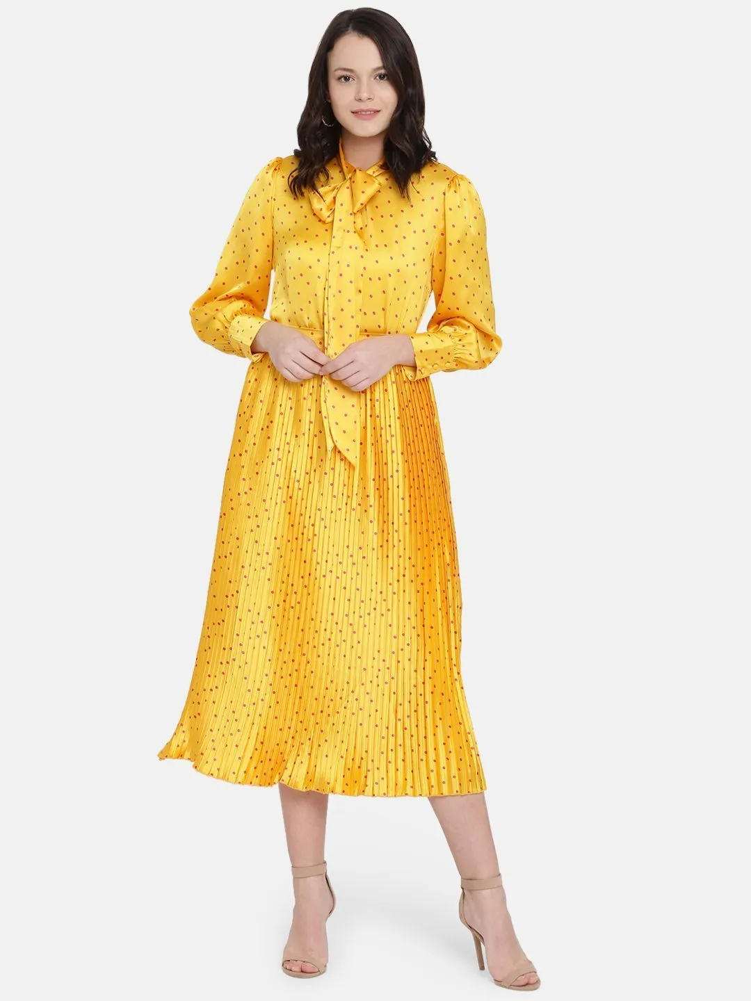 IS.U Yellow Pleated Midi Skirt