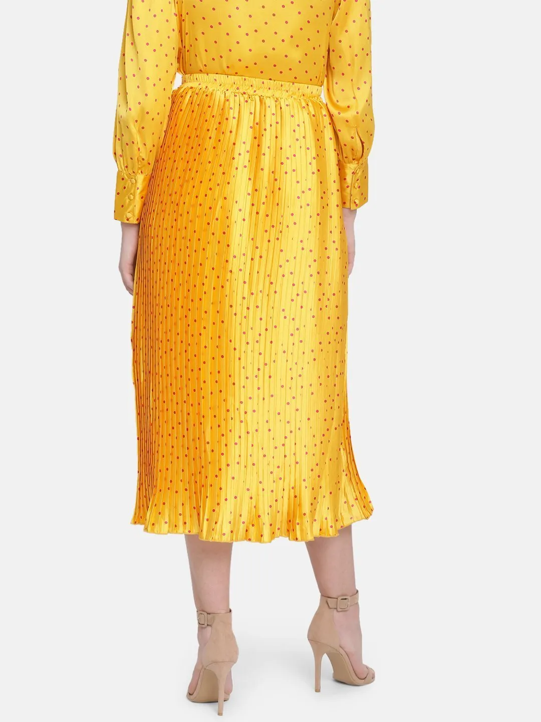 IS.U Yellow Pleated Midi Skirt