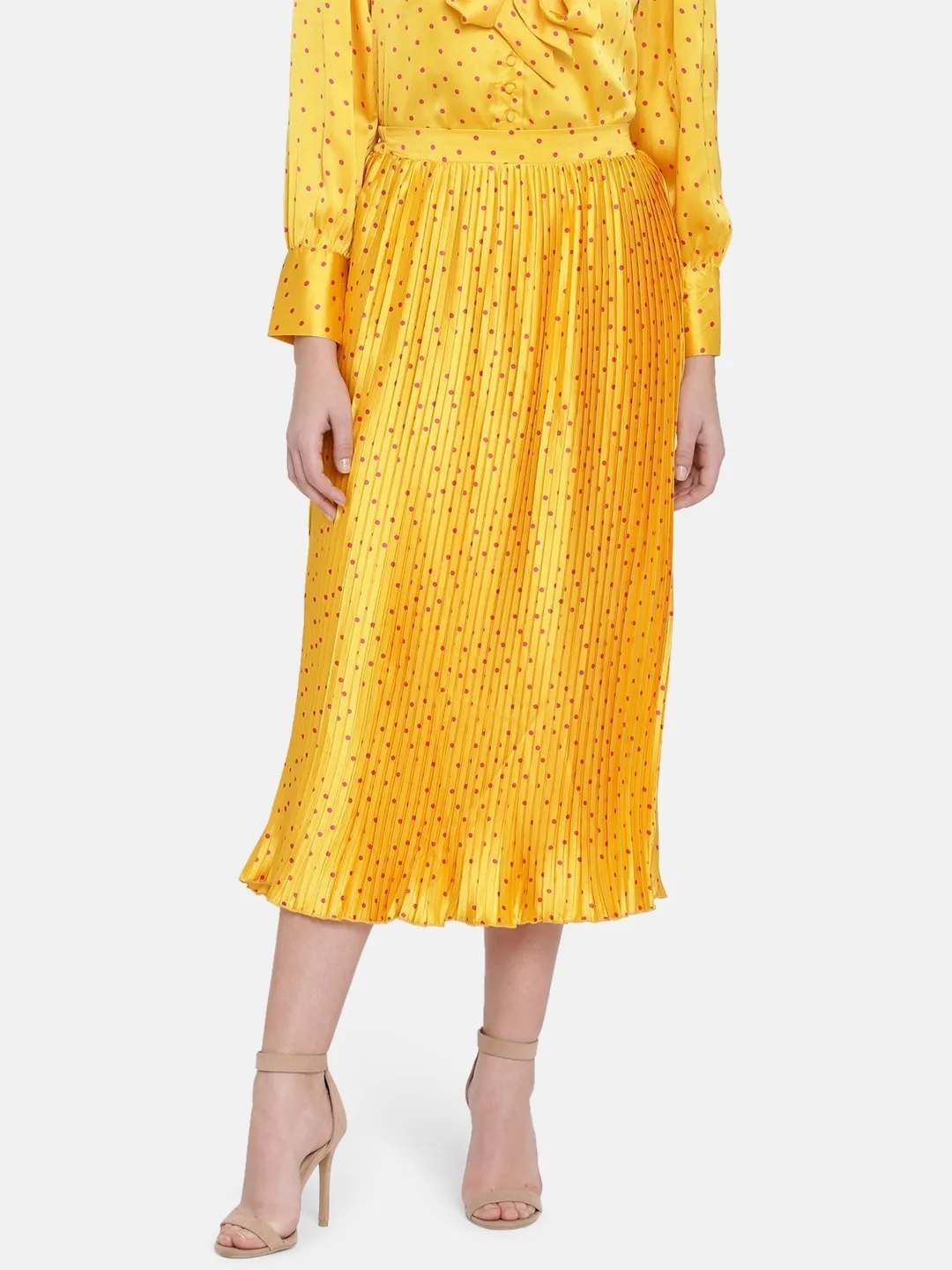 IS.U Yellow Pleated Midi Skirt