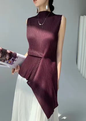 Italian Purple Turtleneck Asymmetrical Patchwork Tops Summer AN1013