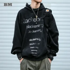 Korean Letter Print Hoodie For Men Clothing Streetwear Oversize Sweatshirt