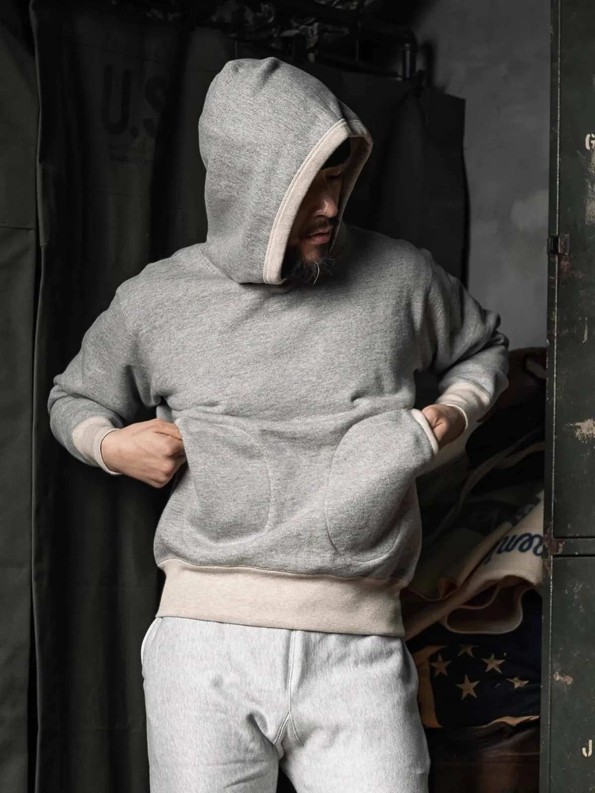 Lock Hood Hoodie in Heather Grey Retro Men's Athletic Sweatshirt