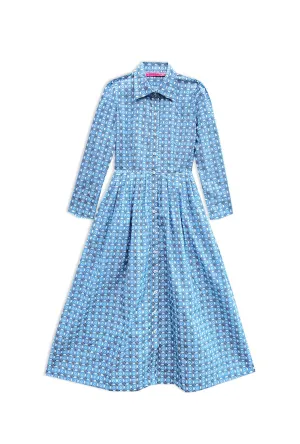 Long Sleeve Shirtdress - Blue Circles