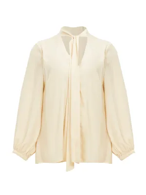 Mat Tie Neck Blouse in Cream