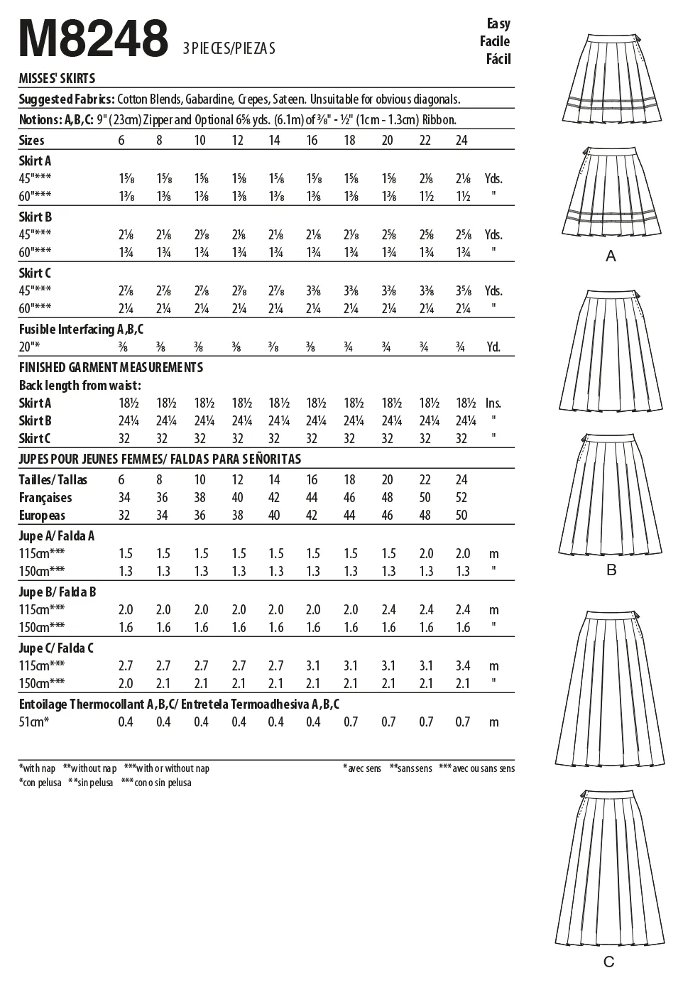 McCall's Pattern 8248 Misses' Skirts