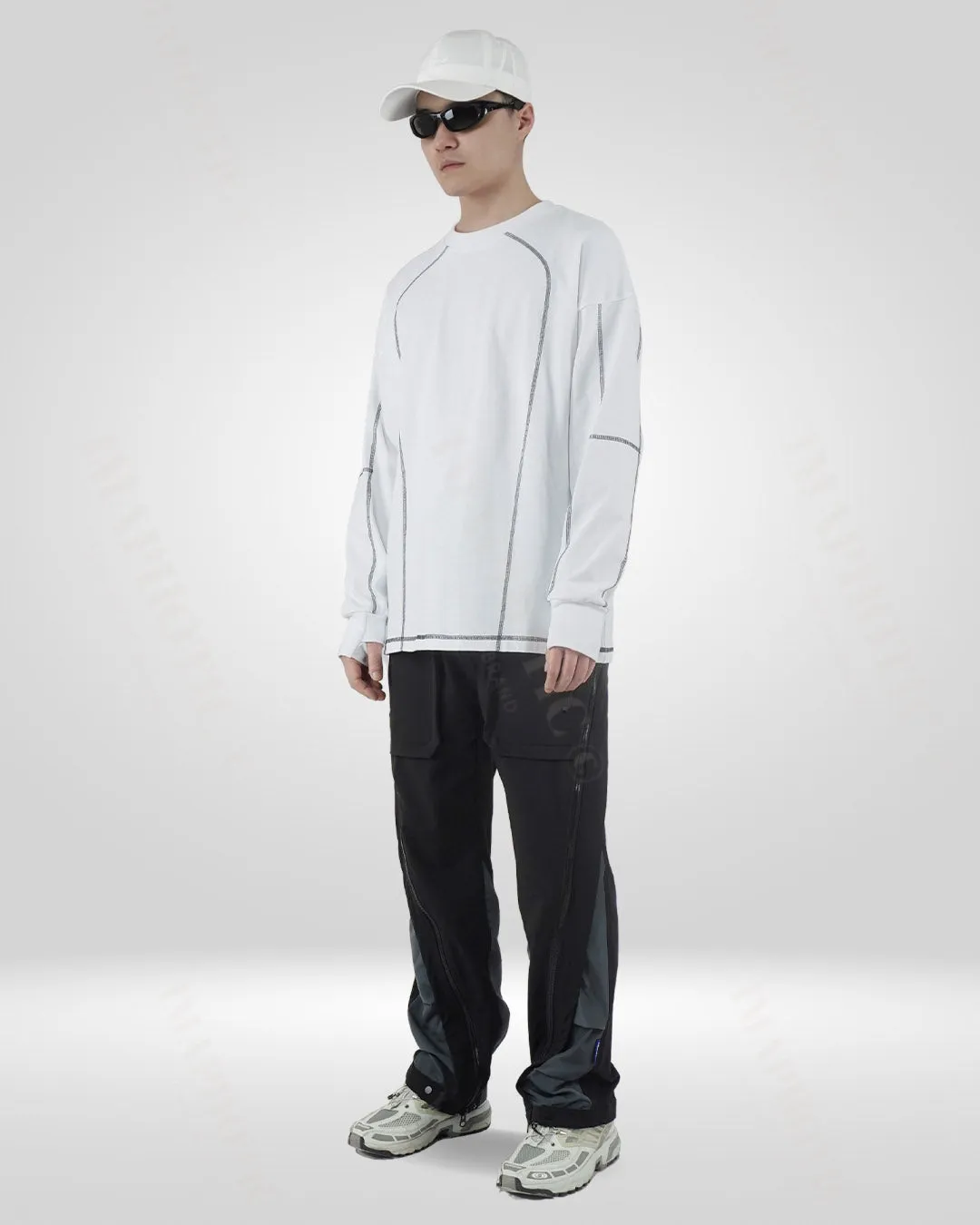 Men's White Cotton Sweatshirt - Round Neck Long Sleeve