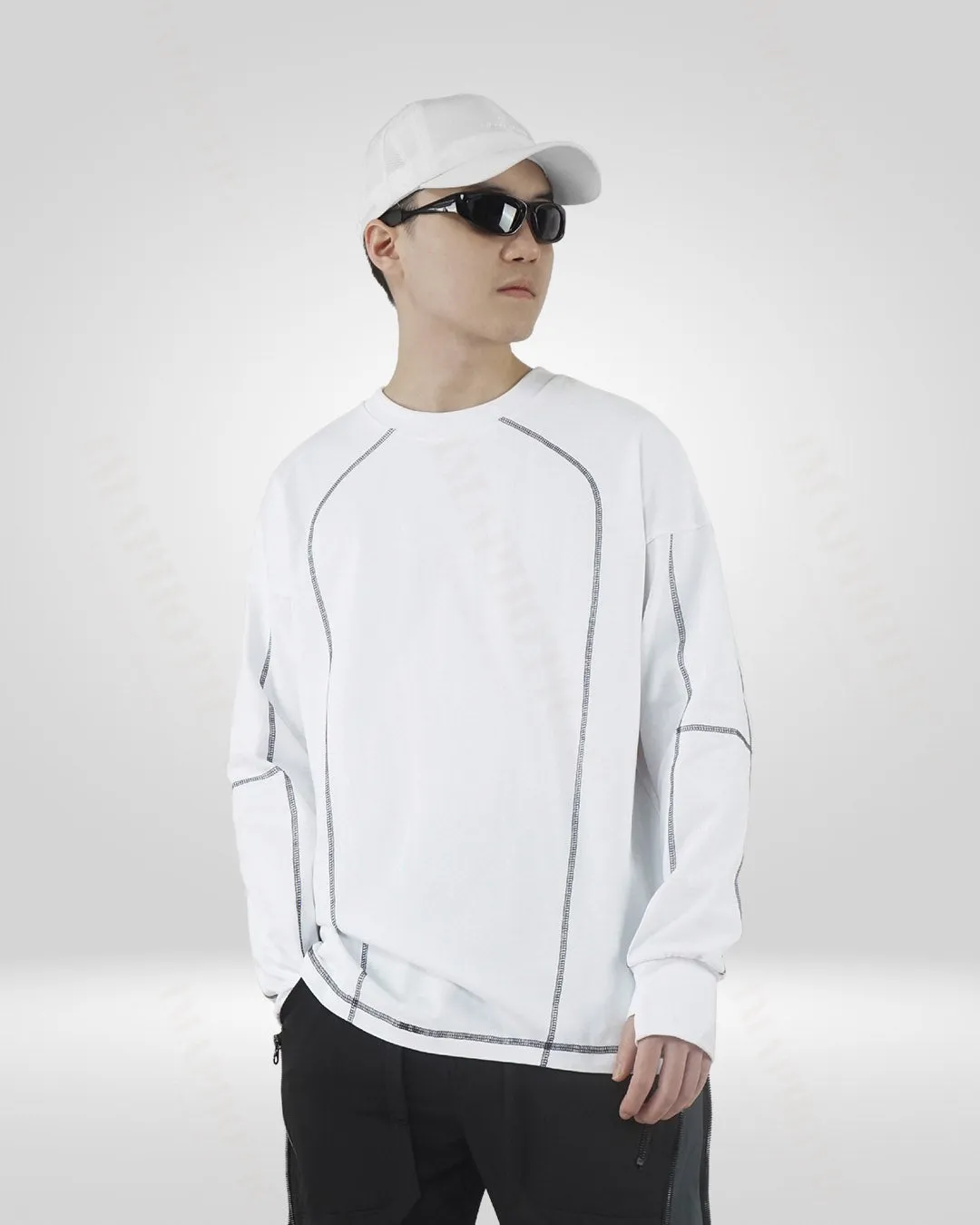 Men's White Cotton Sweatshirt - Round Neck Long Sleeve