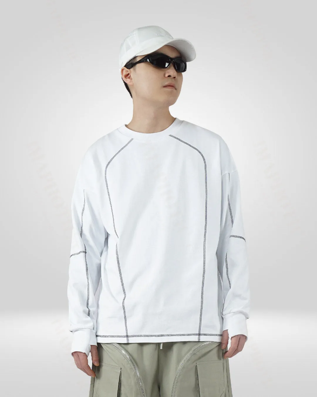 Men's White Cotton Sweatshirt - Round Neck Long Sleeve