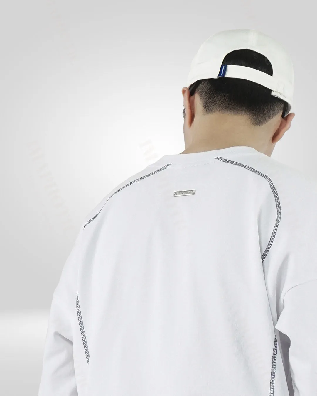 Men's White Cotton Sweatshirt - Round Neck Long Sleeve