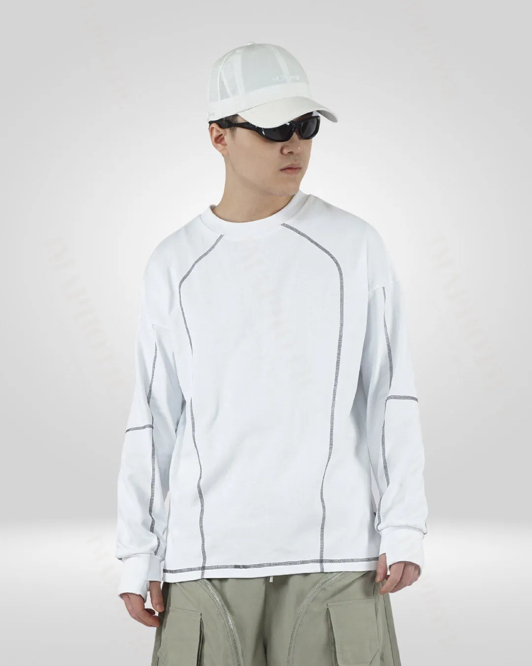 Men's White Cotton Sweatshirt - Round Neck Long Sleeve