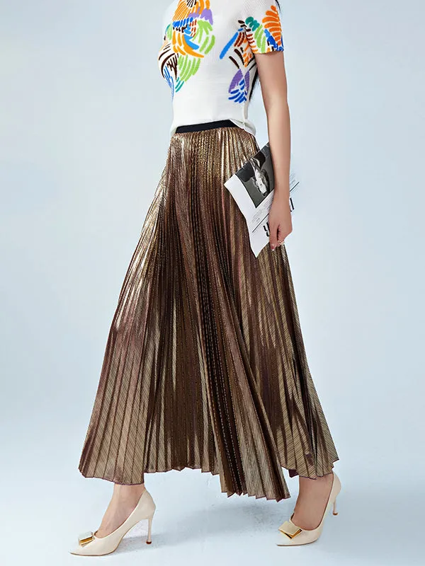 Metallic Pleated Loose Skirts Bottoms