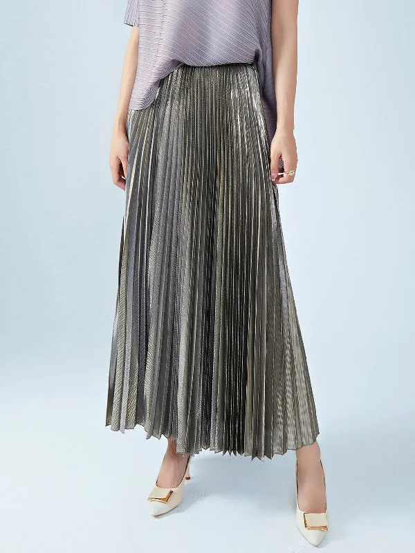 Metallic Pleated Loose Skirts Bottoms