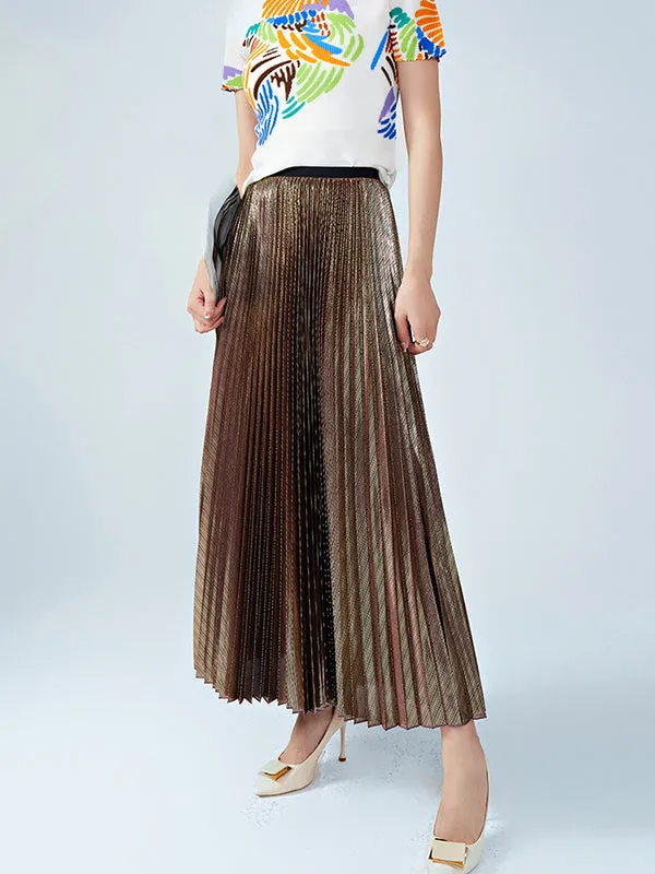 Metallic Pleated Loose Skirts Bottoms