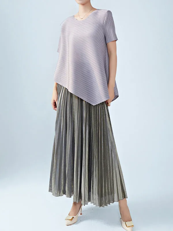 Metallic Pleated Loose Skirts Bottoms