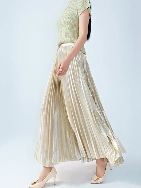 Metallic Pleated Loose Skirts Bottoms