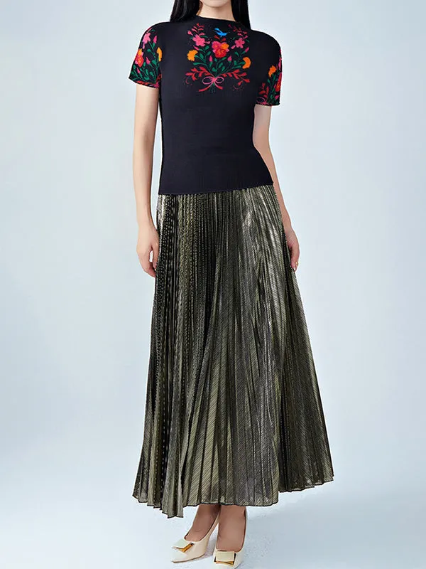 Metallic Pleated Loose Skirts Bottoms