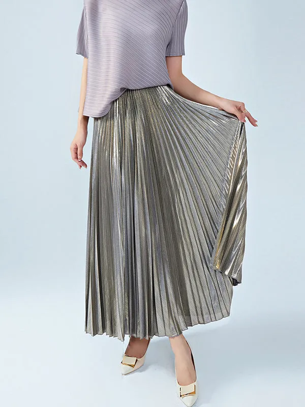 Metallic Pleated Loose Skirts Bottoms