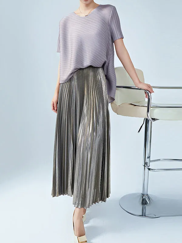 Metallic Pleated Loose Skirts Bottoms