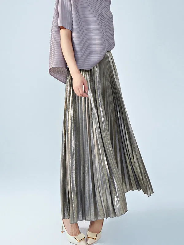 Metallic Pleated Loose Skirts Bottoms