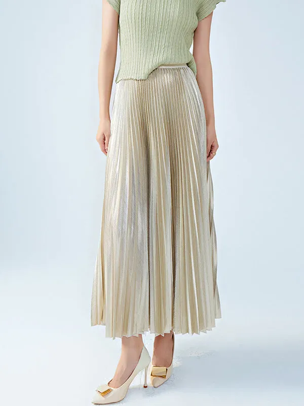 Metallic Pleated Loose Skirts Bottoms