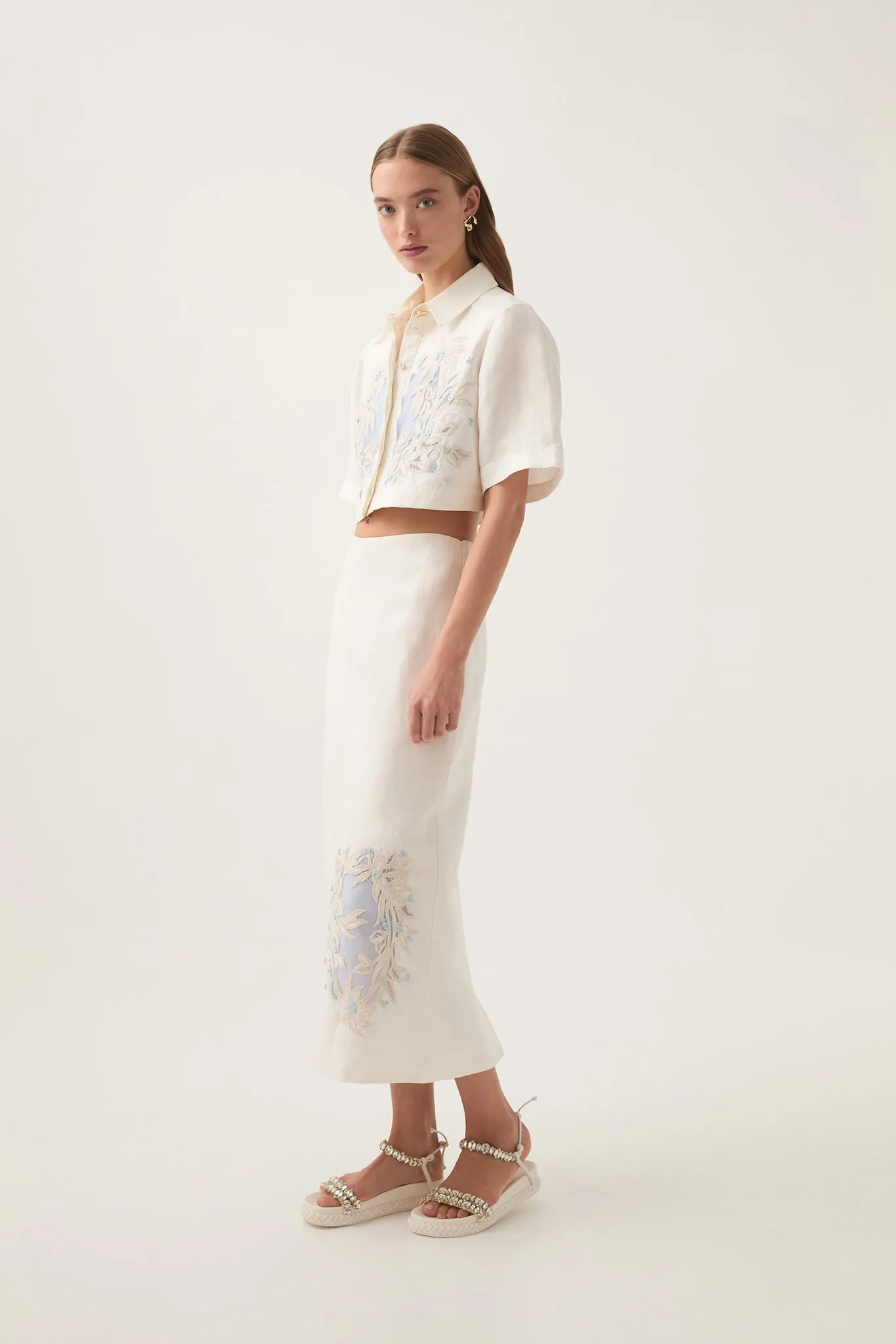 Mirrors Embroidered Midi Skirt