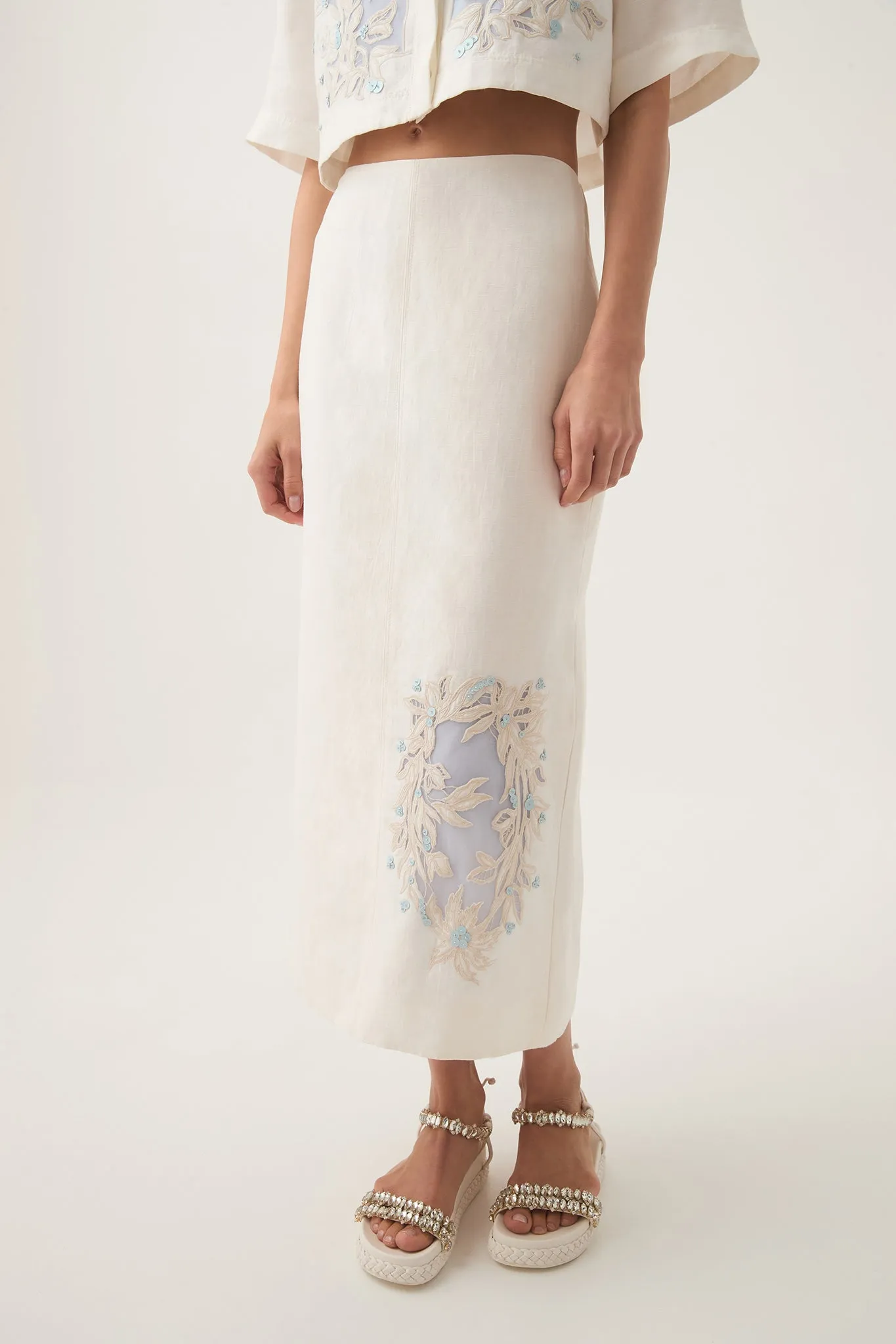 Mirrors Embroidered Midi Skirt