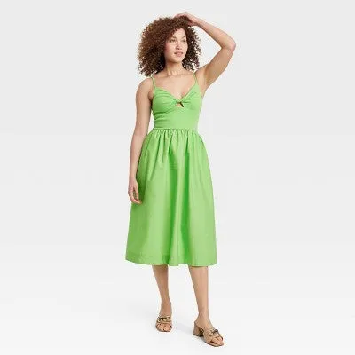 New - Women's Knit Ballet Midi Sundress - A New Day Green XS