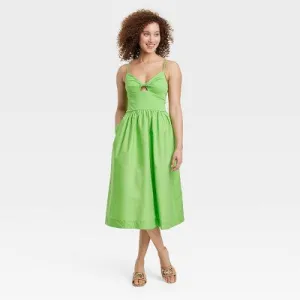 New - Women's Knit Ballet Midi Sundress - A New Day Green XS