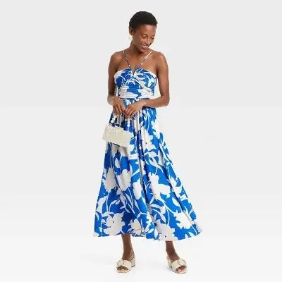 Open Box - Women's Maxi Sundress - A New Day Blue Floral L