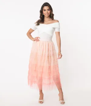 Pink Tiered Ombre Tulle Midi Skirt