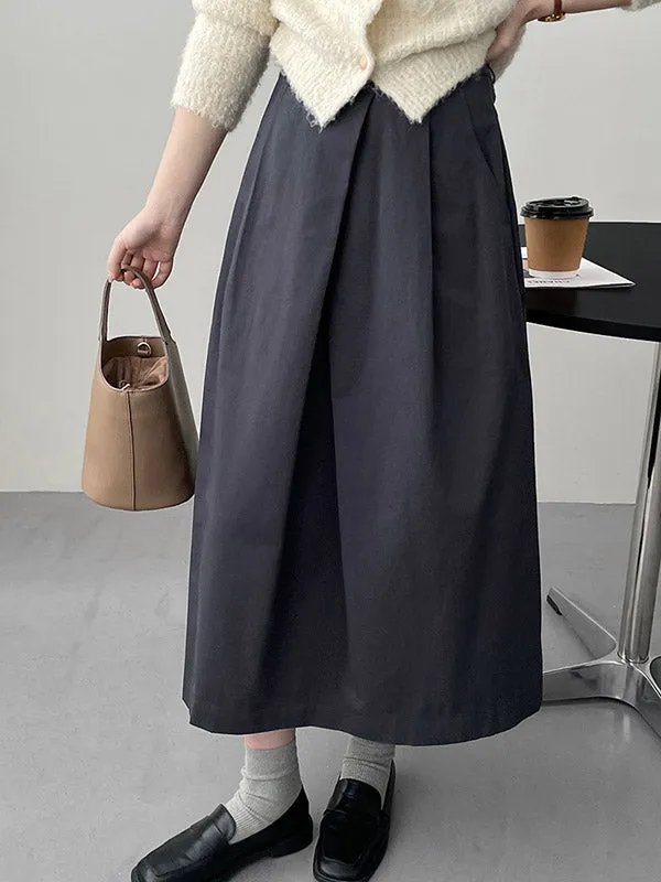 Pleated Solid Color High Waisted Loose Skirts