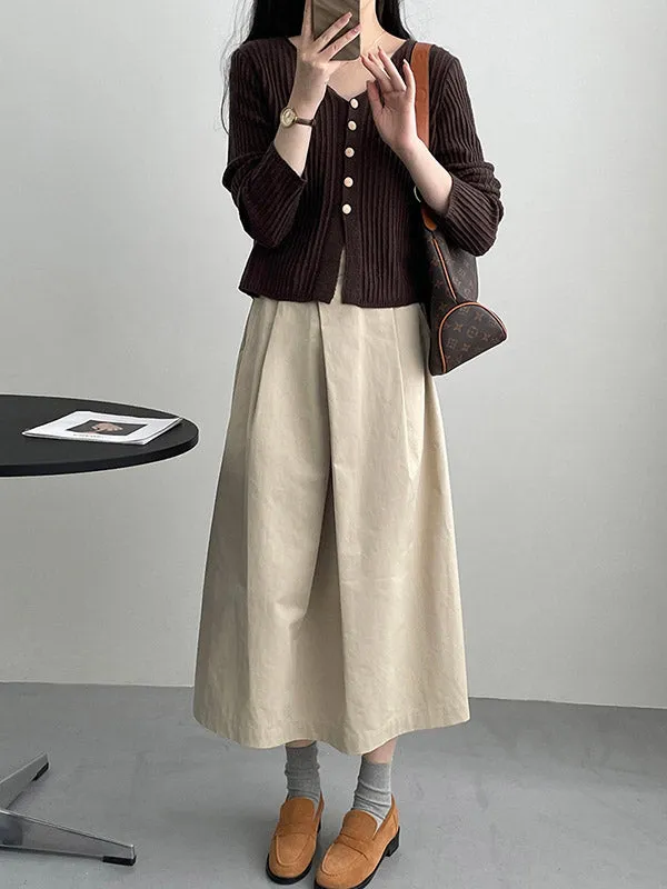 Pleated Solid Color High Waisted Loose Skirts