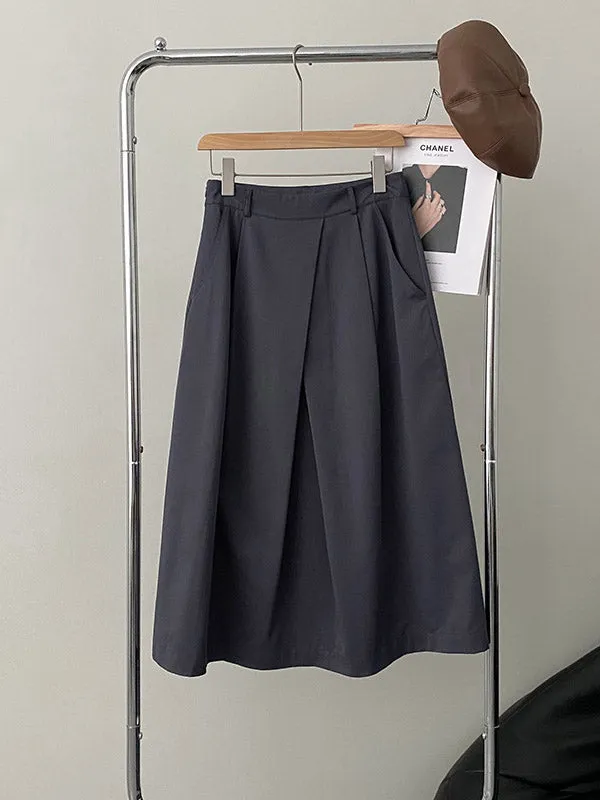 Pleated Solid Color High Waisted Loose Skirts