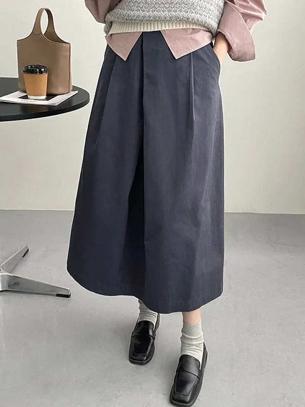 Pleated Solid Color High Waisted Loose Skirts