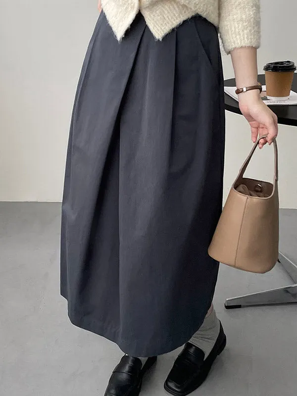 Pleated Solid Color High Waisted Loose Skirts