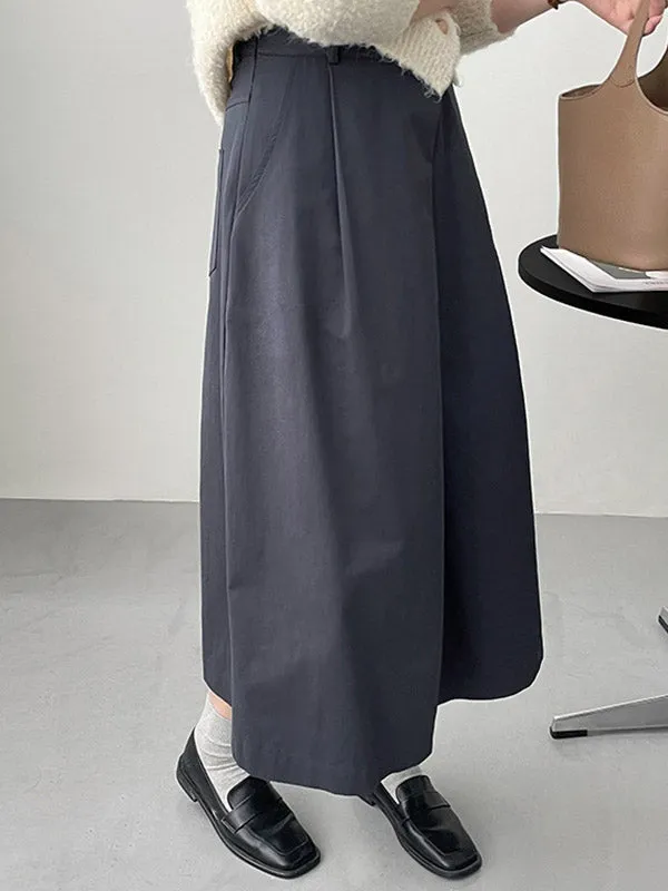 Pleated Solid Color High Waisted Loose Skirts