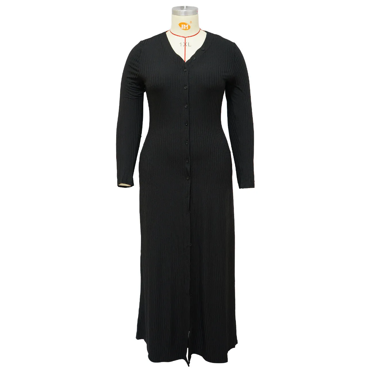 Plus Size Rib Button Maxi Shirt Dress