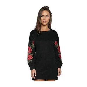 Plus Size Rose floral Embroidery Long Sleeve Pullovers Sweatshirt Hoodies S-5XL