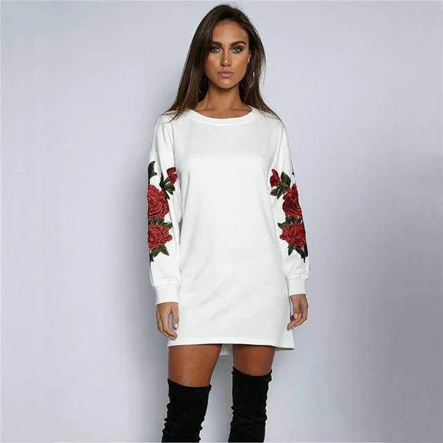 Plus Size Rose floral Embroidery Long Sleeve Pullovers Sweatshirt Hoodies S-5XL