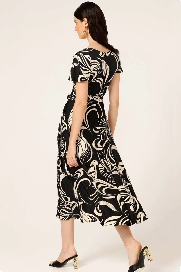 Reverse Wrap Midi Dress in Swirl