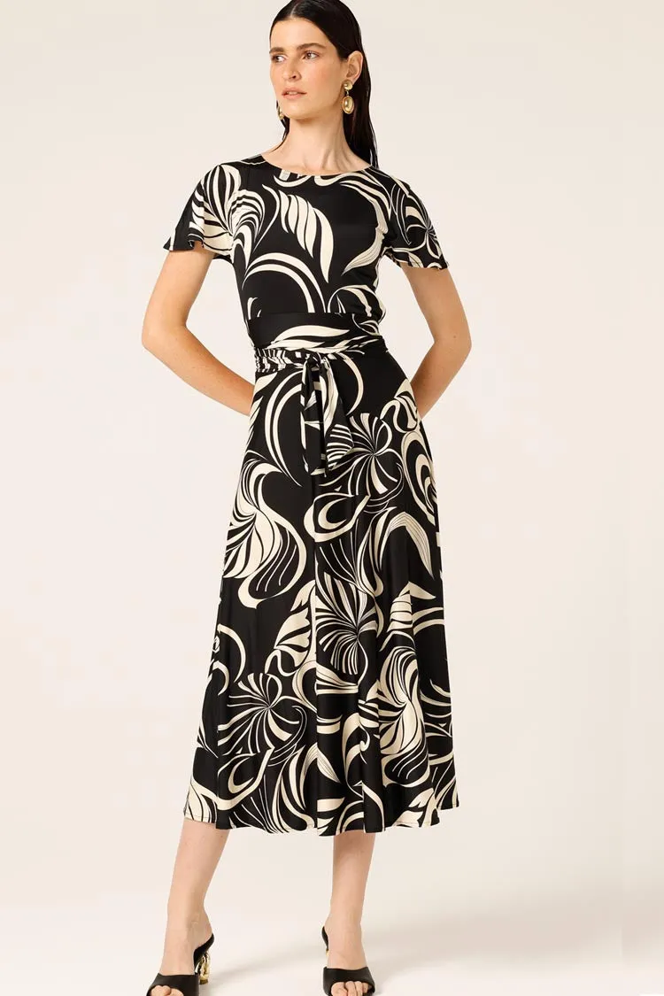 Reverse Wrap Midi Dress in Swirl