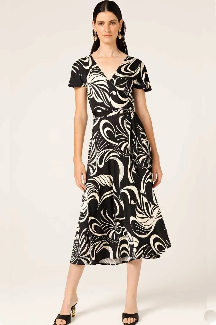 Reverse Wrap Midi Dress in Swirl