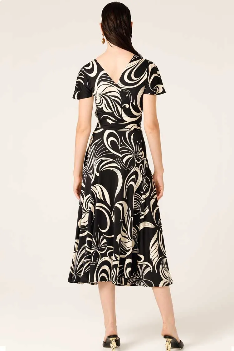 Reverse Wrap Midi Dress in Swirl