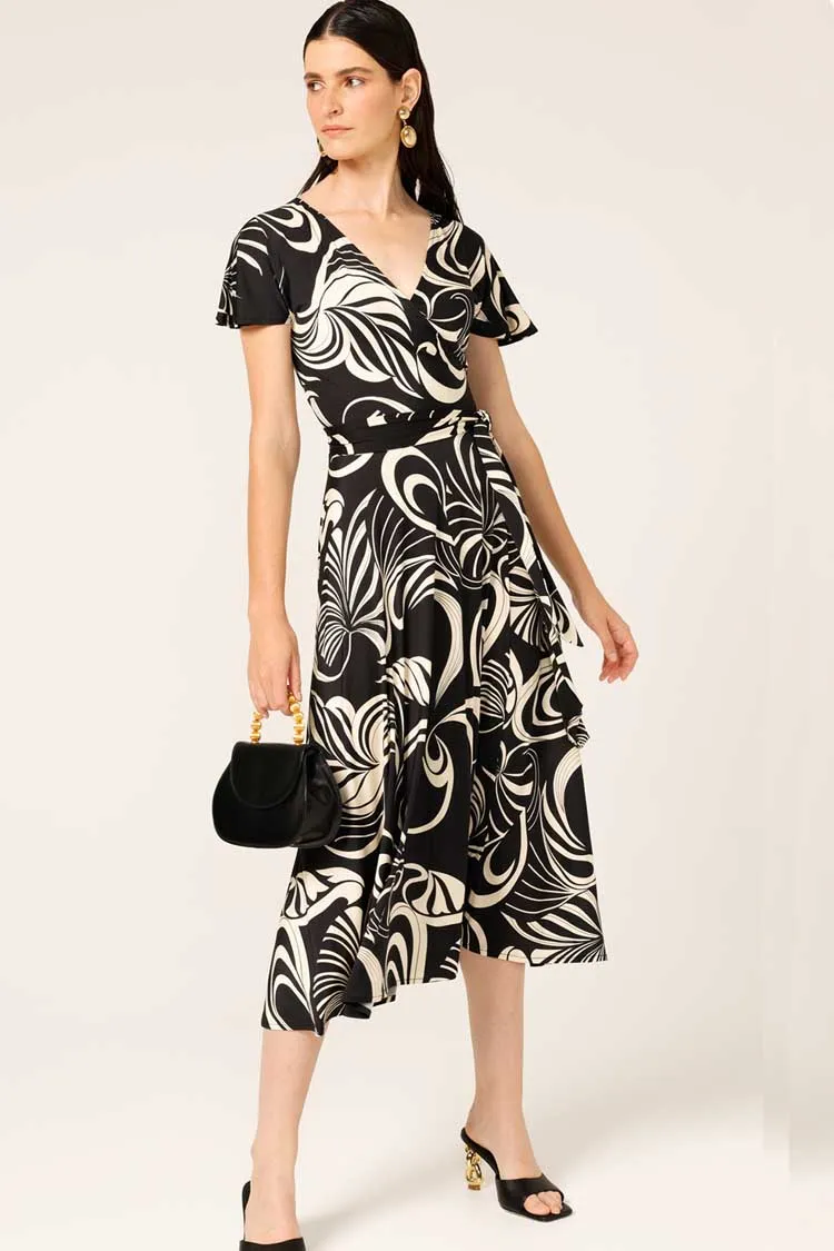 Reverse Wrap Midi Dress in Swirl