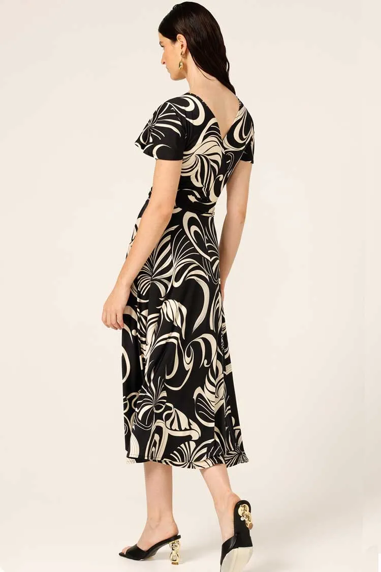 Reverse Wrap Midi Dress in Swirl