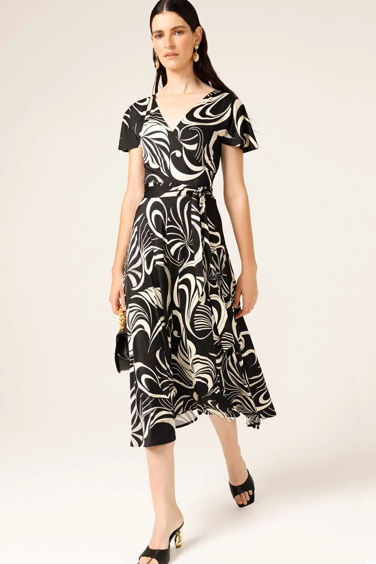 Reverse Wrap Midi Dress in Swirl