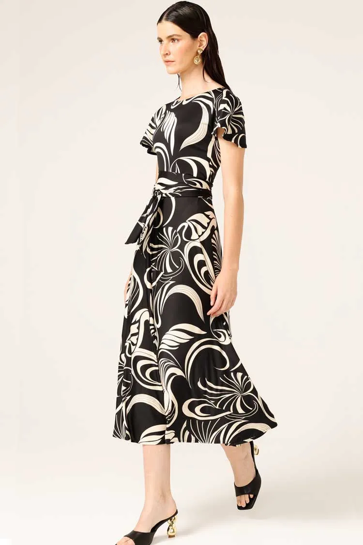 Reverse Wrap Midi Dress in Swirl