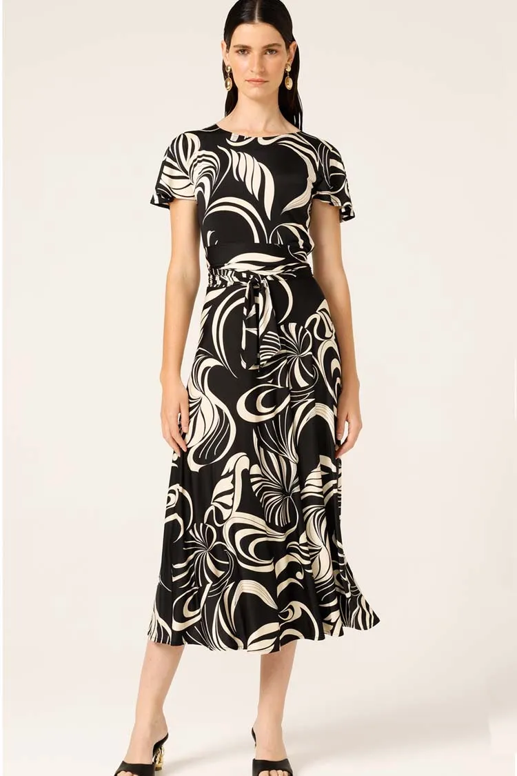 Reverse Wrap Midi Dress in Swirl