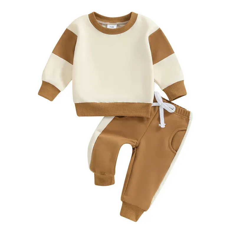 RUEWEY Baby Boy Contrast Colors Pant Sets Spring Autumn Clothes Long Sleeve Sweatshirt and Elastic Sweatpants 2 Piece Track Suit